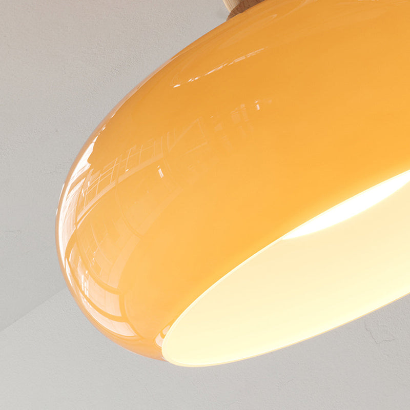 Flush Mount Ceiling Light Cup Minimalist Wood/Glass White/Orange