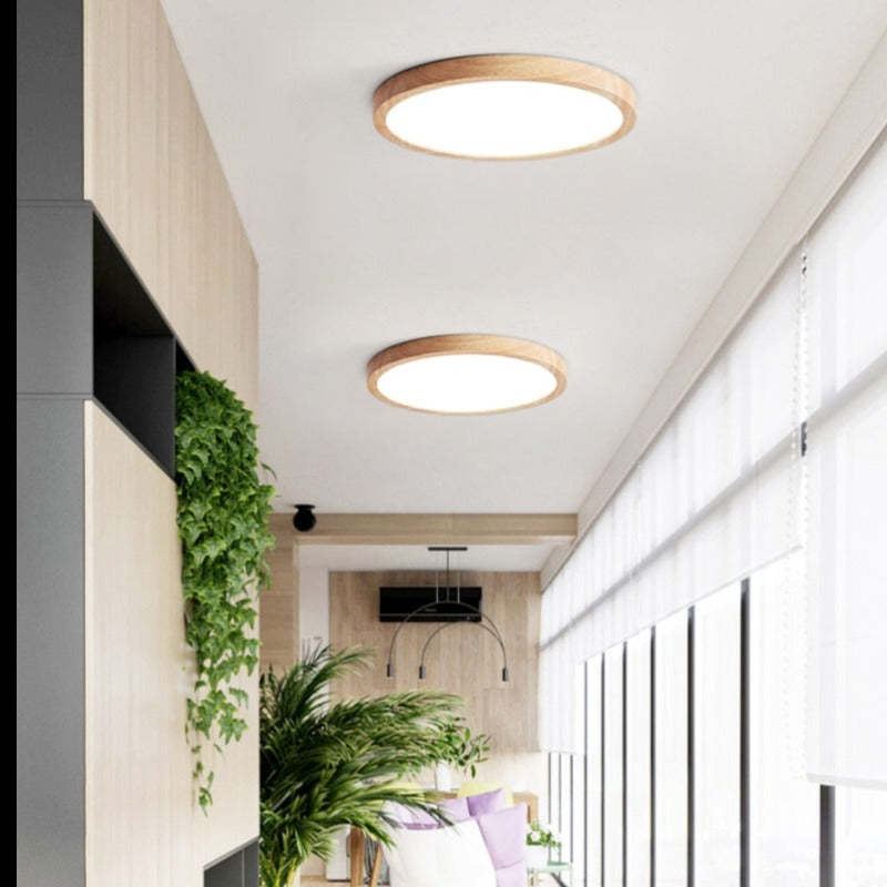 Modern Wood Round Flush Mount Ceiling Lights Living Room