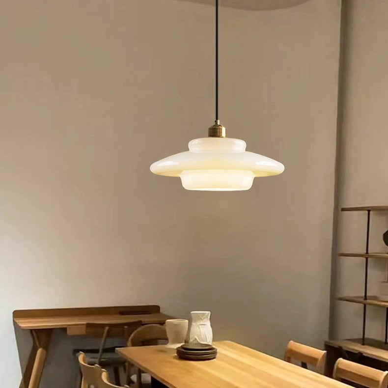 Mid Century Art Milk White Glass Pendant Light