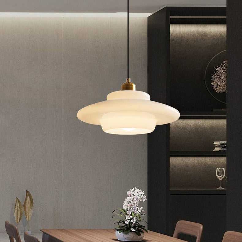 Mid Century Art Milk White Glass Pendant Light