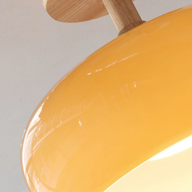 Flush Mount Ceiling Light Cup Minimalist Wood/Glass White/Orange