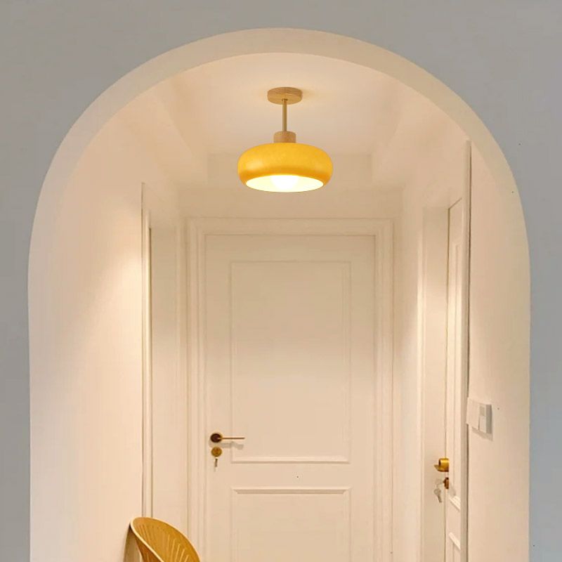 Flush Mount Ceiling Light Cup Minimalist Wood/Glass White/Orange