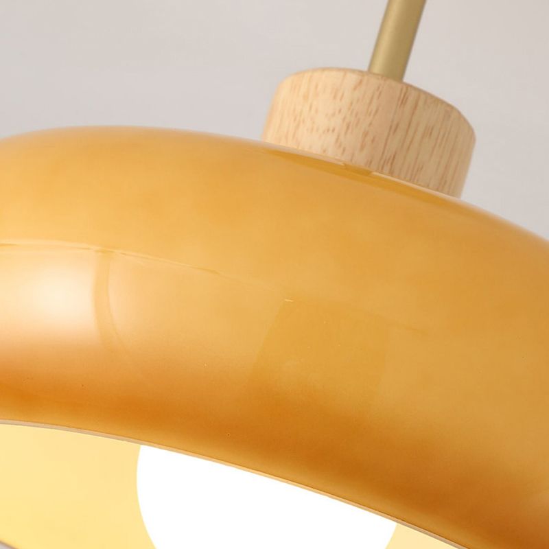 Flush Mount Ceiling Light Cup Minimalist Wood/Glass White/Orange