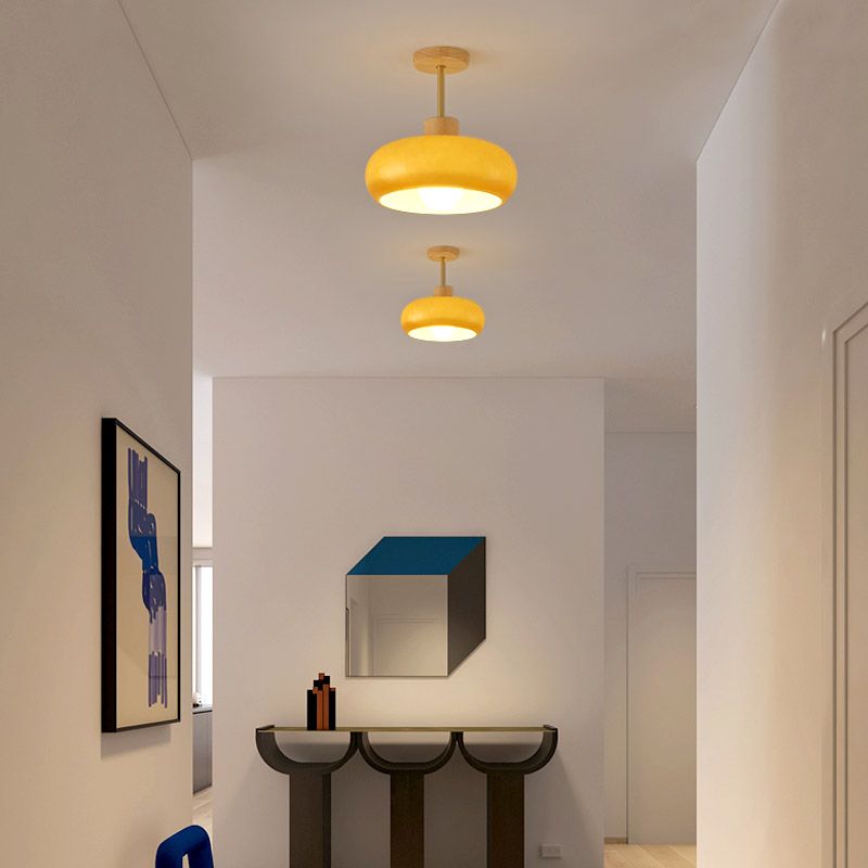 Flush Mount Ceiling Light Cup Minimalist Wood/Glass White/Orange