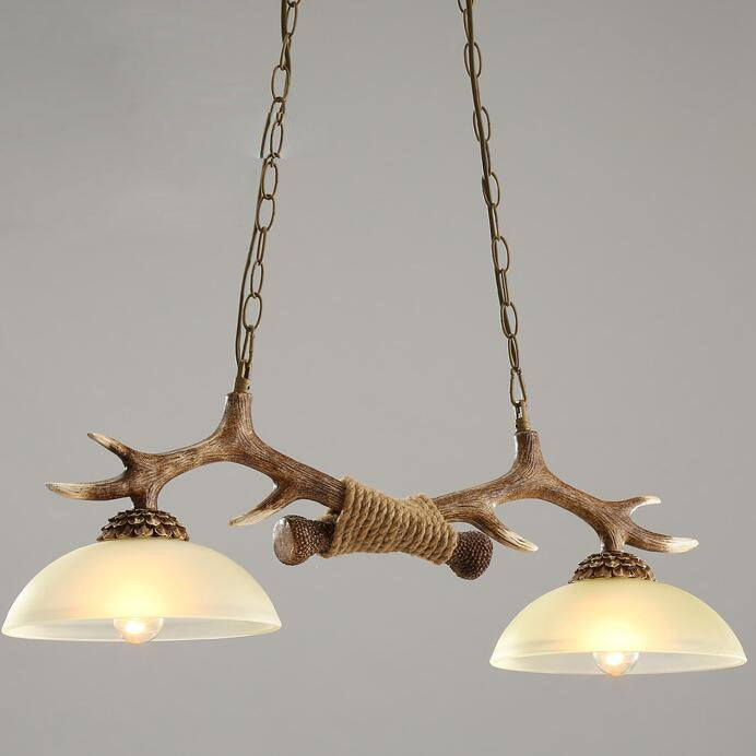Rustic Resin Antler Glass Bowl Shade Chandelier