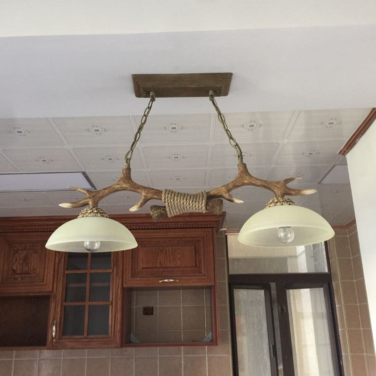 Rustic Resin Antler Glass Bowl Shade Chandelier