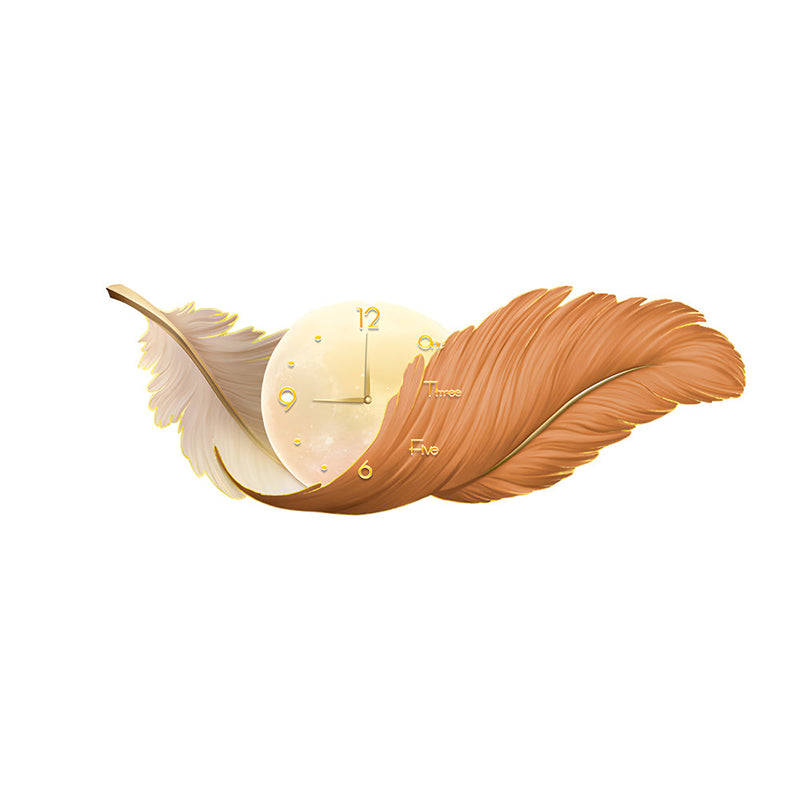 Artistic Feathers Painting Clock Modern LED Wall Lamp