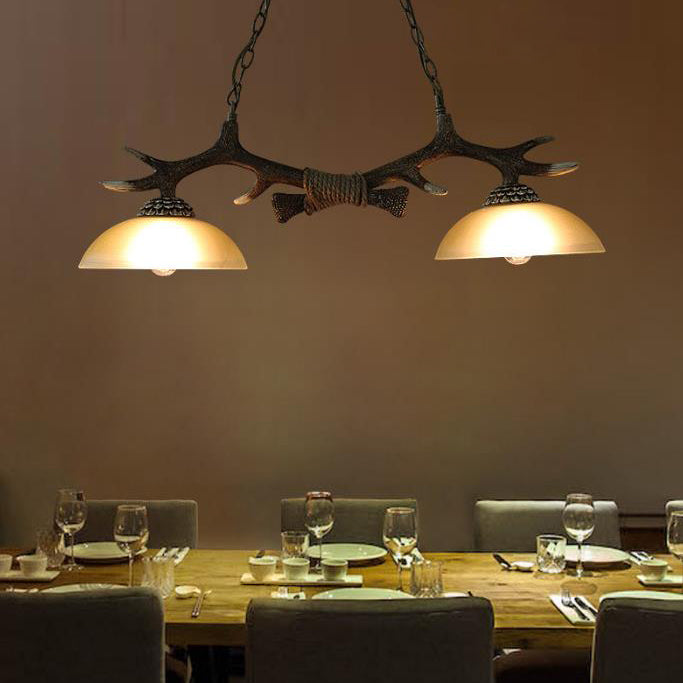 Rustic Resin Antler Glass Bowl Shade Chandelier