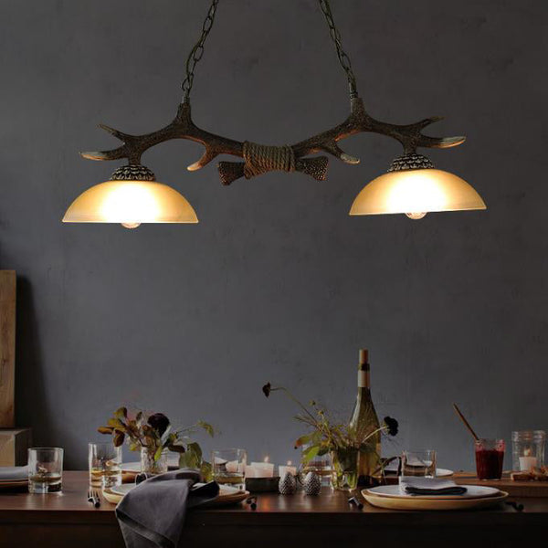 Rustic Resin Antler Glass Bowl Shade Chandelier