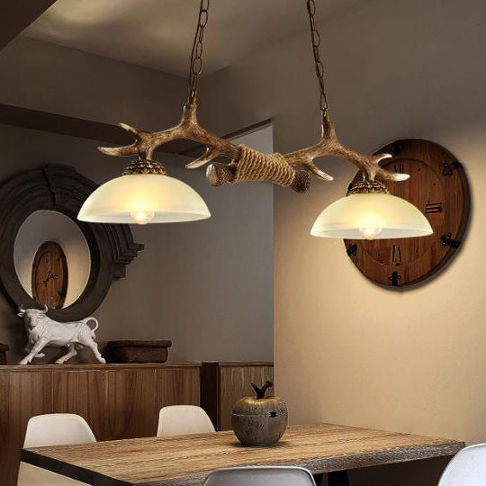 Rustic Resin Antler Glass Bowl Shade Chandelier