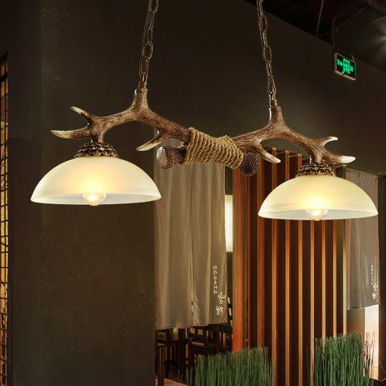 Rustic Resin Antler Glass Bowl Shade Chandelier