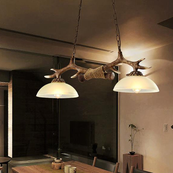 Rustic Resin Antler Glass Bowl Shade Chandelier