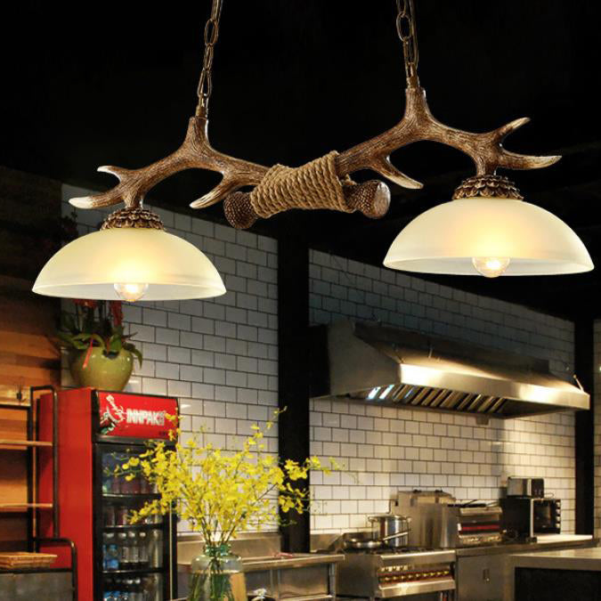 Rustic Resin Antler Glass Bowl Shade Chandelier