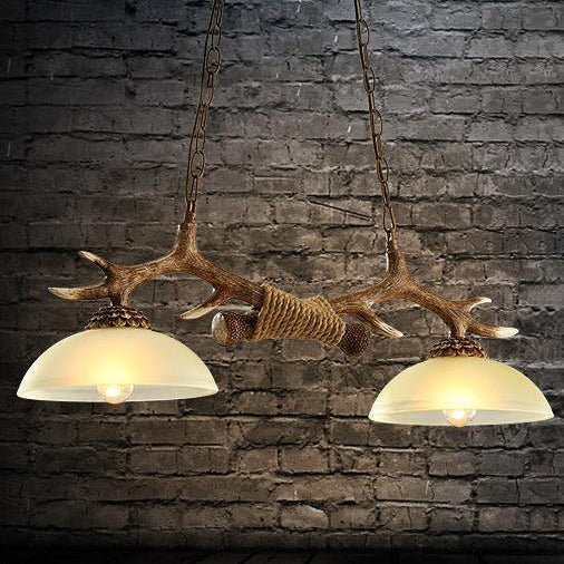 Rustic Resin Antler Glass Bowl Shade Chandelier