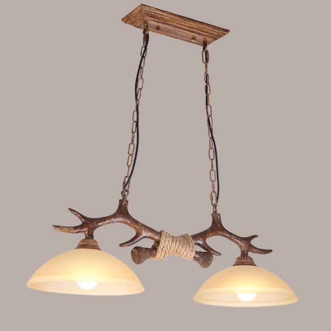 Rustic Resin Antler Glass Bowl Shade Chandelier