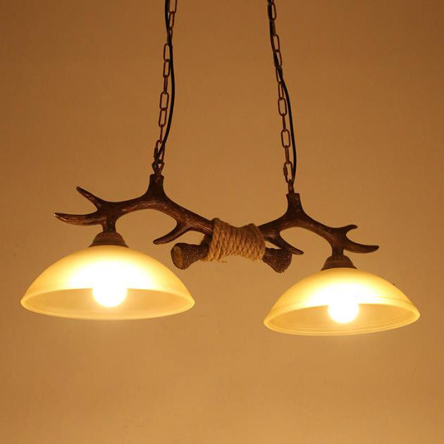 Rustic Resin Antler Glass Bowl Shade Chandelier