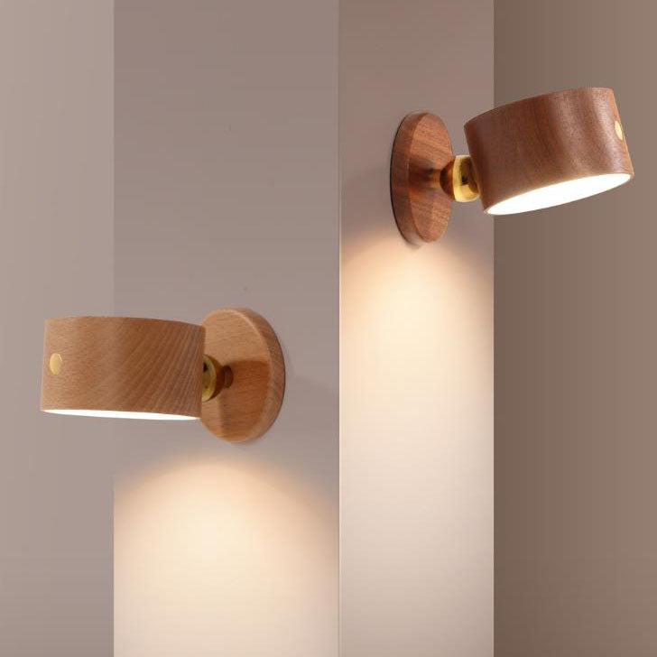 Minimalist Wooden USB Rechargeable Touch Magnetic LED Night Wall Sconce Lamp Light