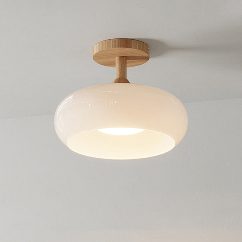 Flush Mount Ceiling Light Cup Minimalist Wood/Glass White/Orange