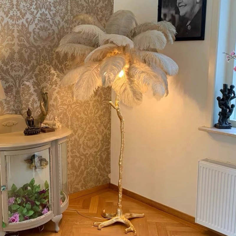 Scandinavian Luxury Unique Ostrich Feather Floor Lamp/Table Lamp