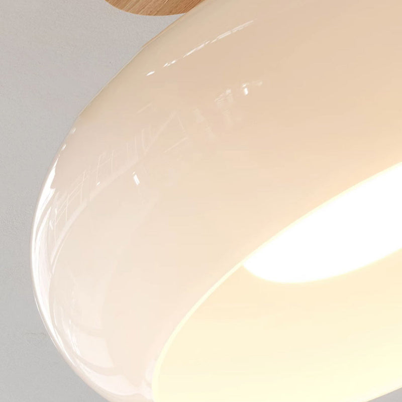 Flush Mount Ceiling Light Cup Minimalist Wood/Glass White/Orange