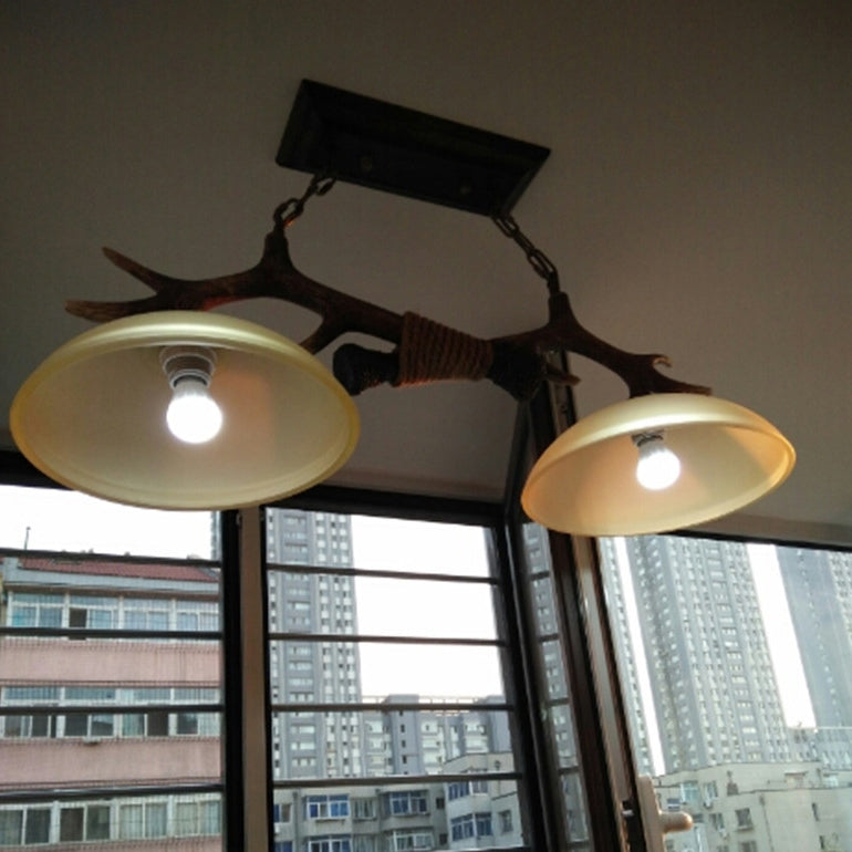 Rustic Resin Antler Glass Bowl Shade Chandelier