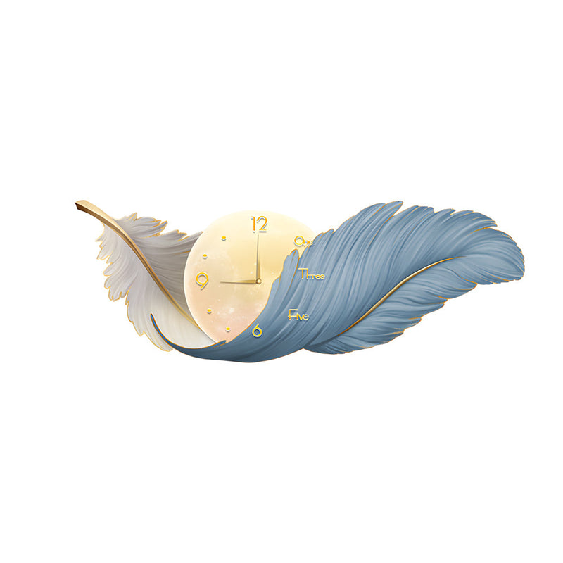 Artistic Feathers Painting Clock Modern LED Wall Lamp