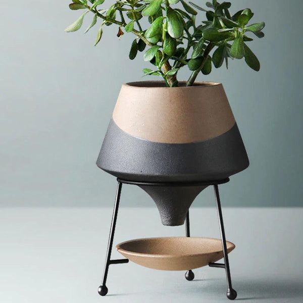 Teardrop Pot with Saucer Stand & Dipped Clay Design
