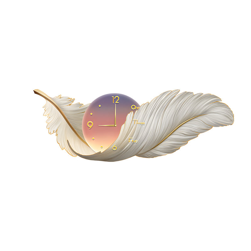 Artistic Feathers Painting Clock Modern LED Wall Lamp