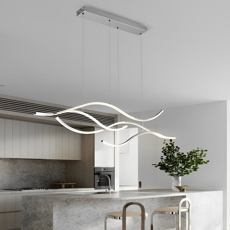 Contemporary Waves Shaped Island Chandelier Dining Room