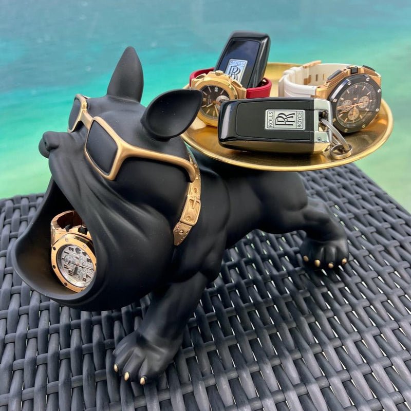 Bodybuilder Bulldog Resin Storage Bin And Tray