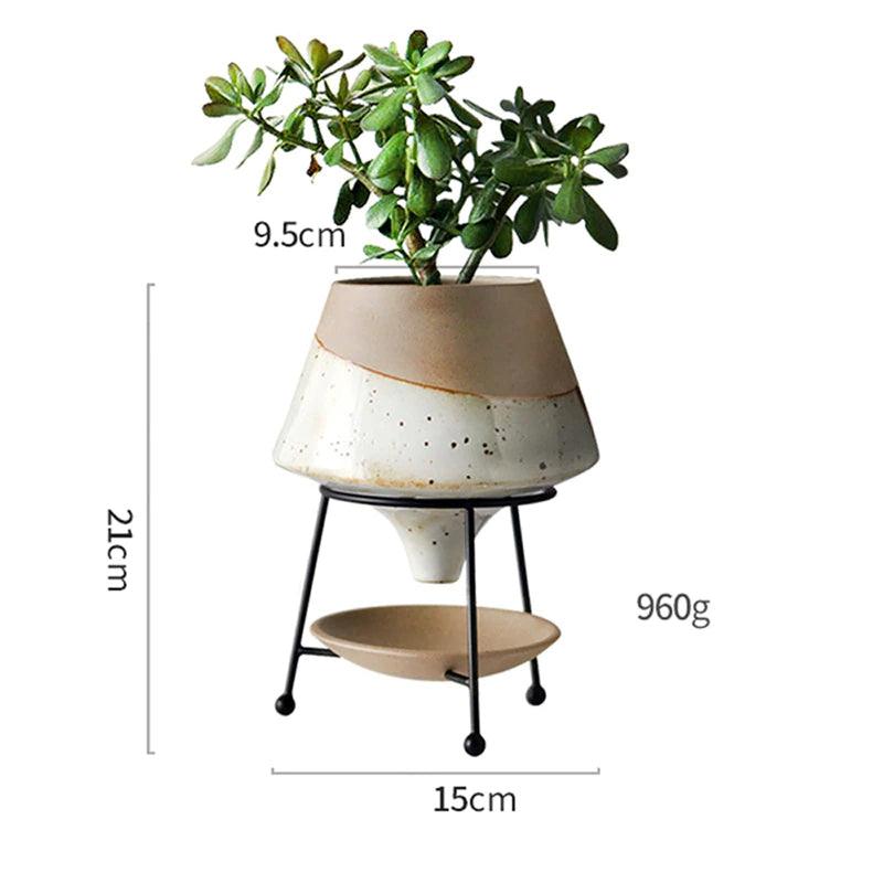 Teardrop Pot with Saucer Stand & Dipped Clay Design