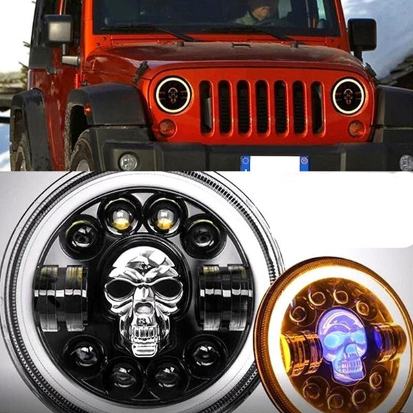 7 Inch Skull LED Headlights | Headlamp Waterproof for Motorcycle/SUV