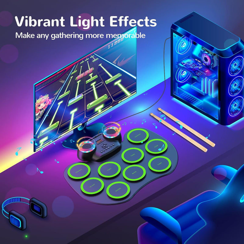 Electronic Drum | Kit 9 Pads | Practice Drum Set With Colorful Lights