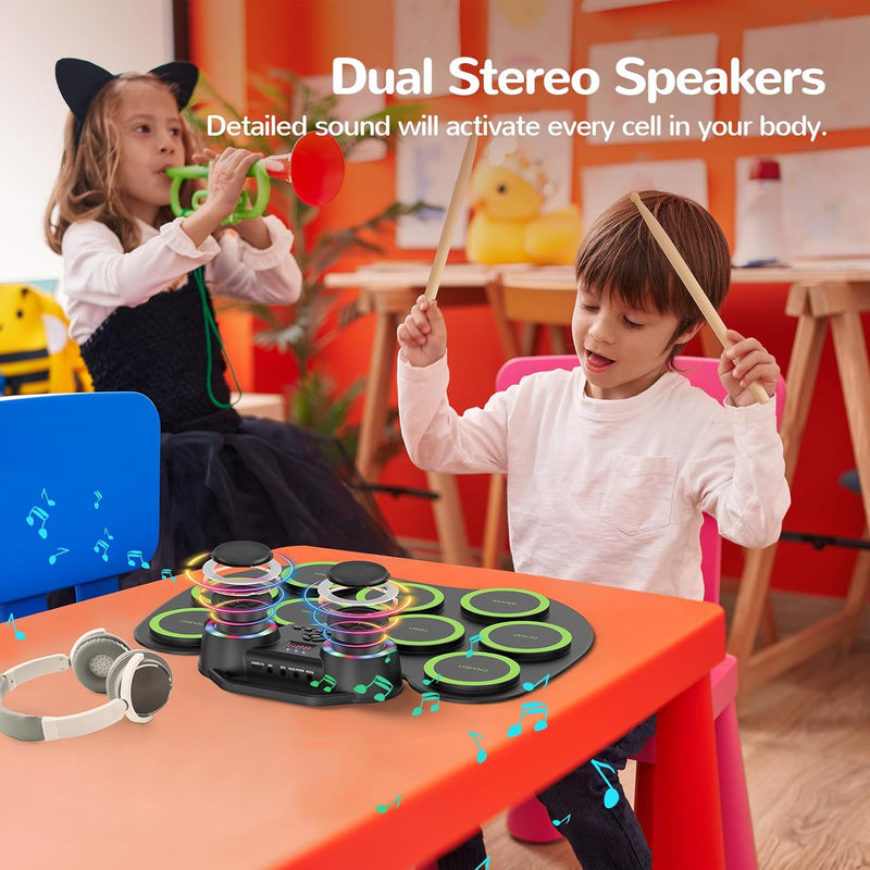 Electronic Drum | Kit 9 Pads | Practice Drum Set With Colorful Lights