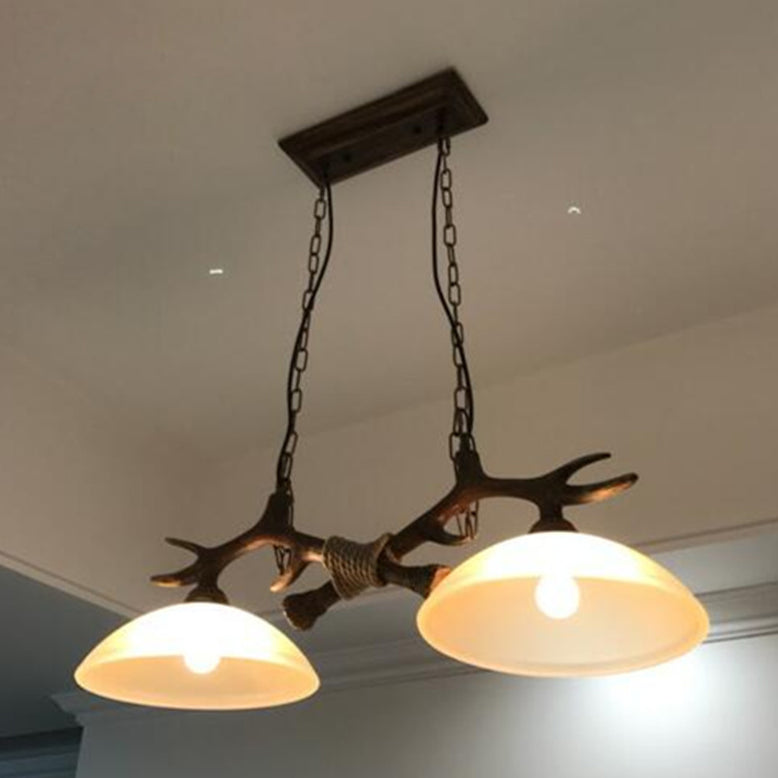 Rustic Resin Antler Glass Bowl Shade Chandelier