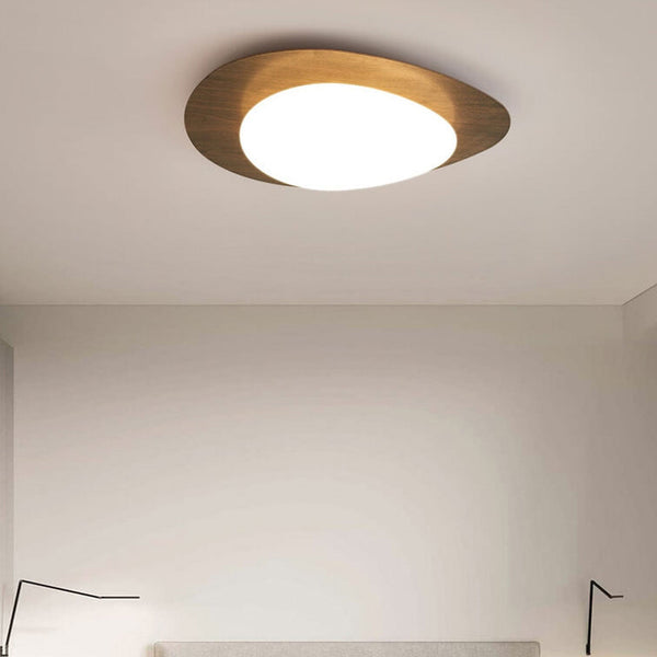 Nordic Iron Wood Grain Pebble LED Flush Mount Ceiling Light
