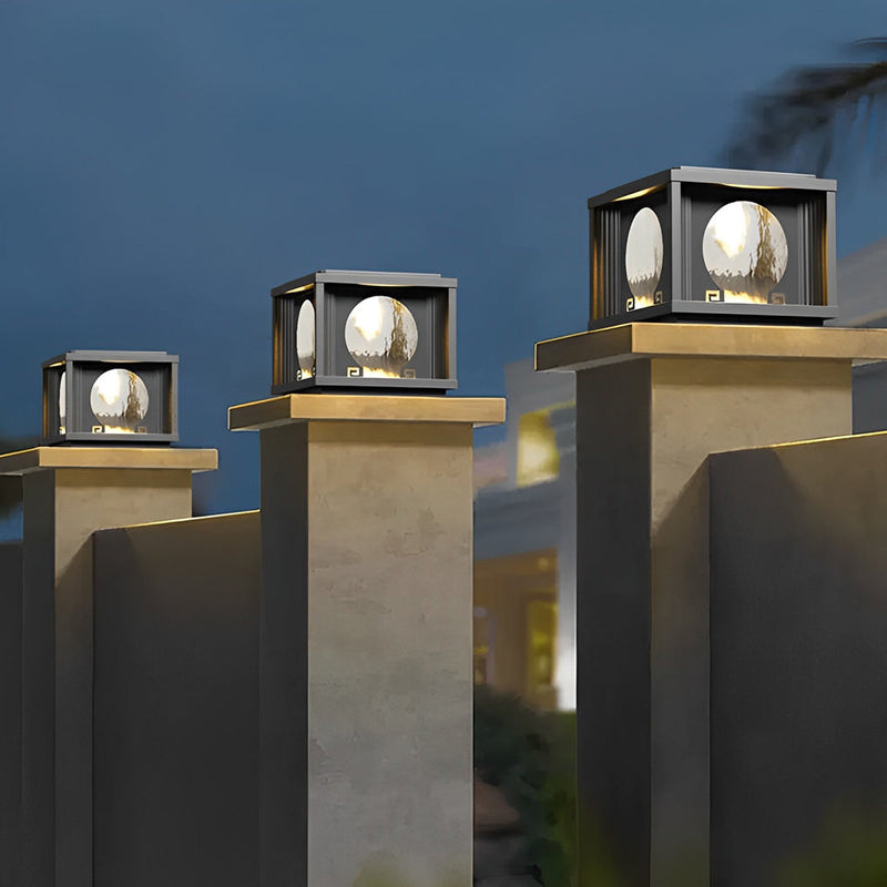 Quadratische, kreisförmige, wasserdichte LED-Solar-Außenzaunlampe in Schwarz