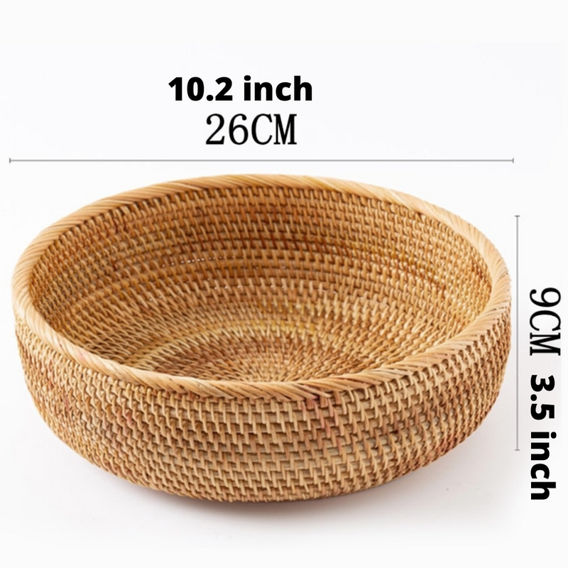 Hand-Woven Round Rattan Wicker Basket