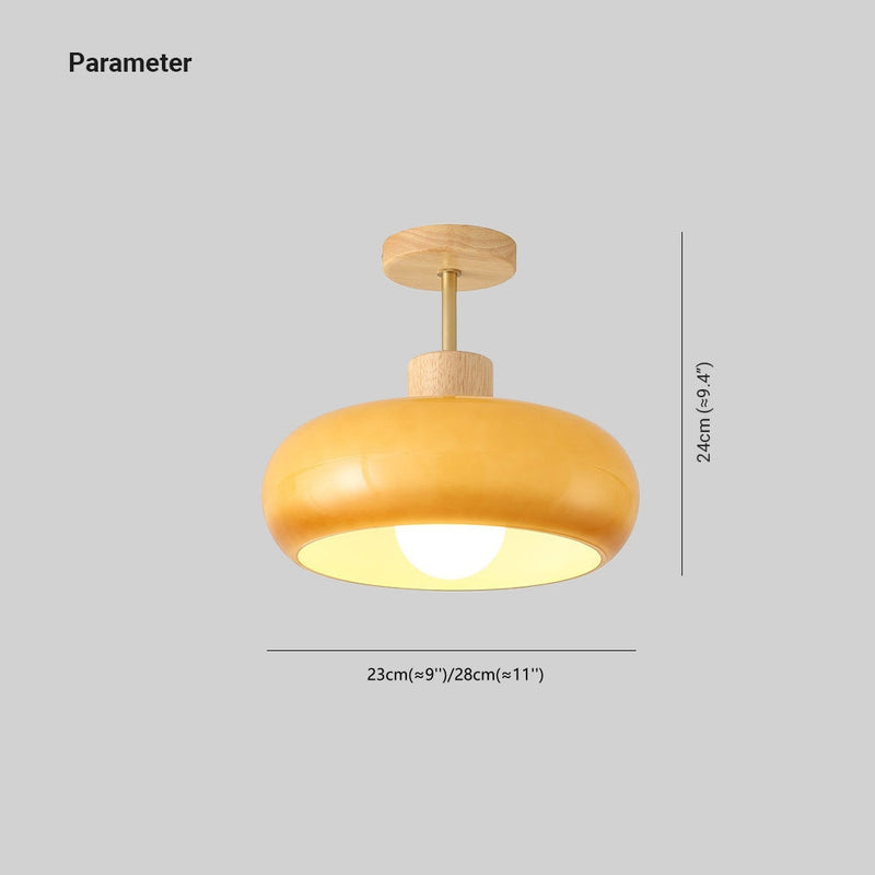 Flush Mount Ceiling Light Cup Minimalist Wood/Glass White/Orange