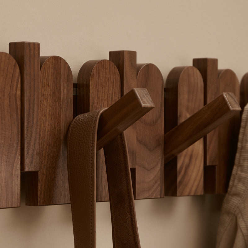 Black Walnut Piano Key Coat Rack Flip-Down Hooks