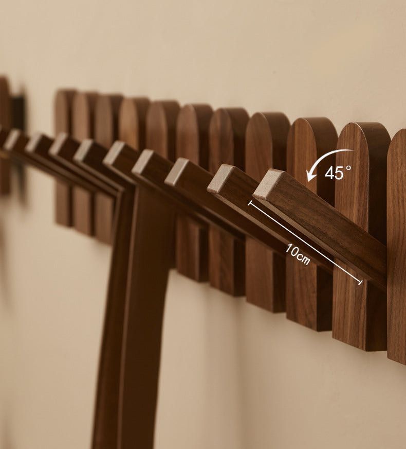 Black Walnut Piano Key Coat Rack Flip-Down Hooks