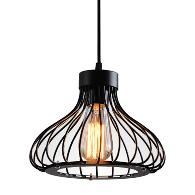 Retro Metal Chandelier with Black Lampshade for Kitchen and Cafe
