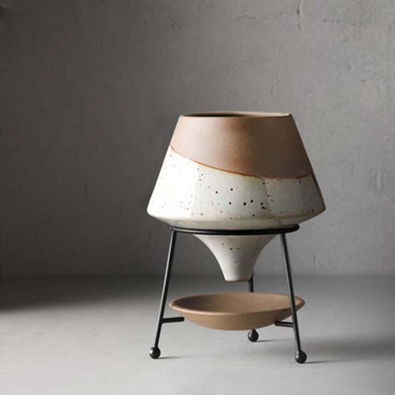 Teardrop Pot with Saucer Stand & Dipped Clay Design