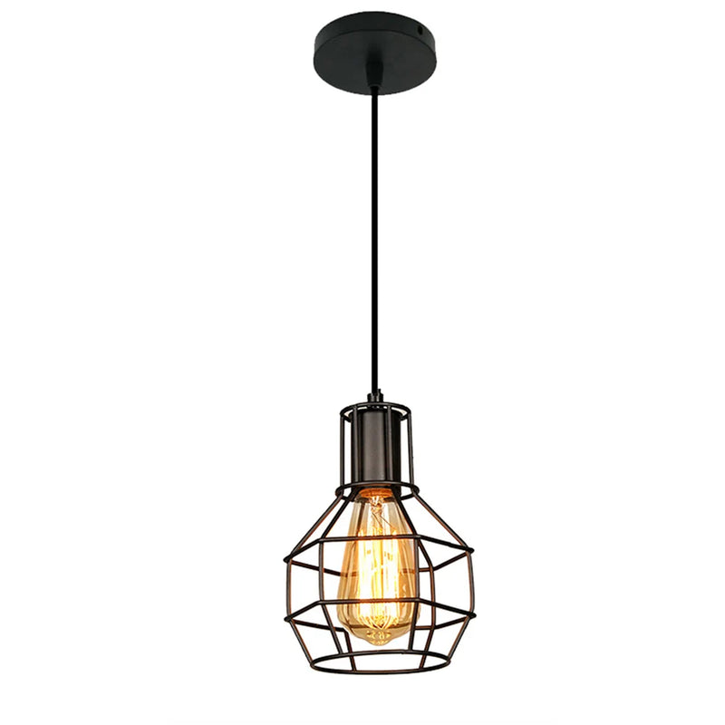 Retro Metal Chandelier with Black Lampshade for Kitchen and Cafe