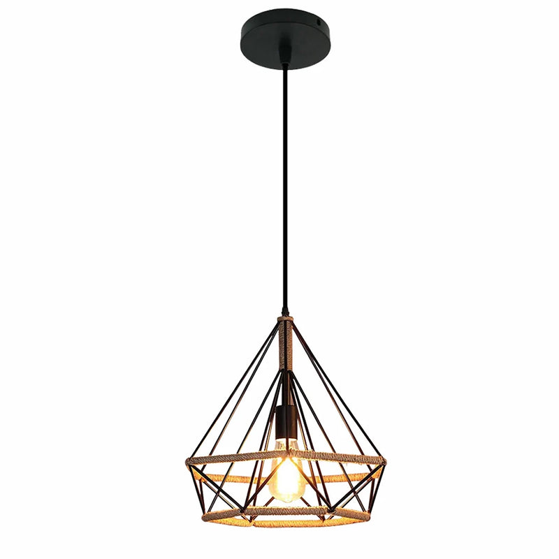 Retro Metal Chandelier with Black Lampshade for Kitchen and Cafe