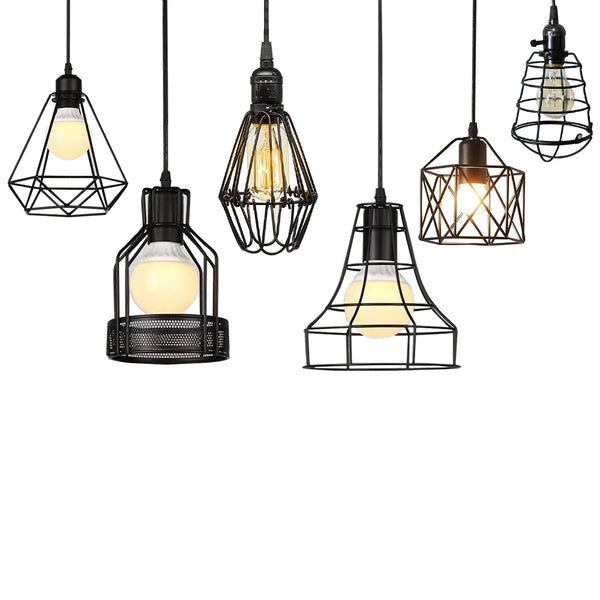 Retro Metal Chandelier with Black Lampshade for Kitchen and Cafe