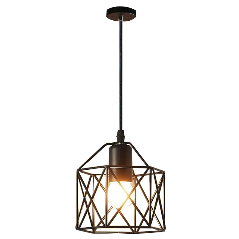 Retro Metal Chandelier with Black Lampshade for Kitchen and Cafe