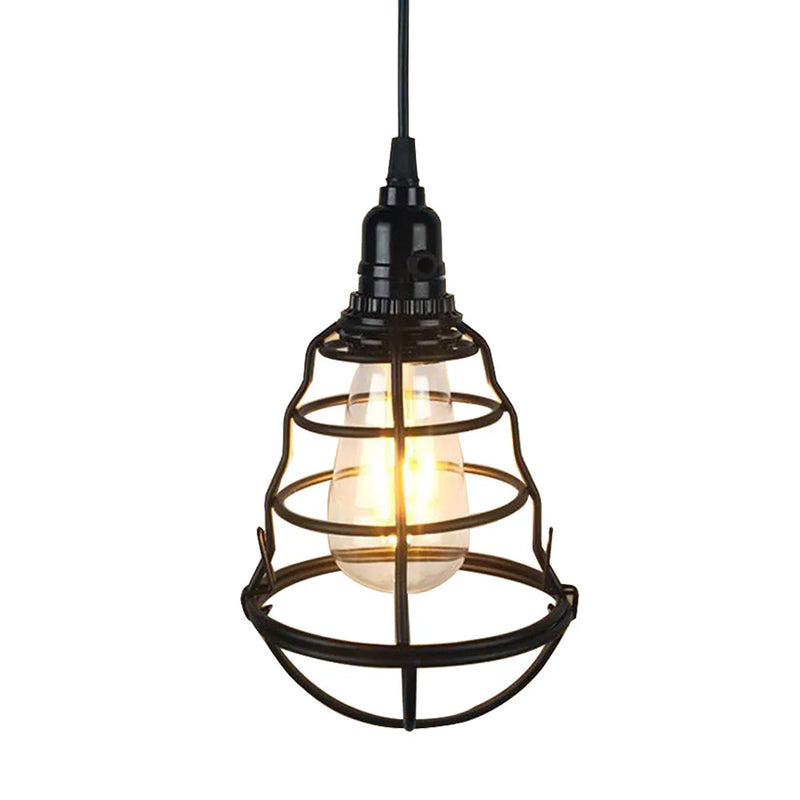 Retro Metal Chandelier with Black Lampshade for Kitchen and Cafe