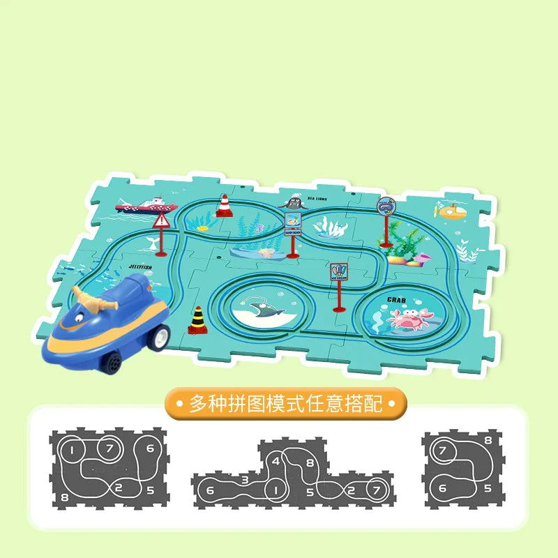 Elektrisches Eisenbahnauto-Spielzeug, multifunktionales Szene-DIY-Puzzle