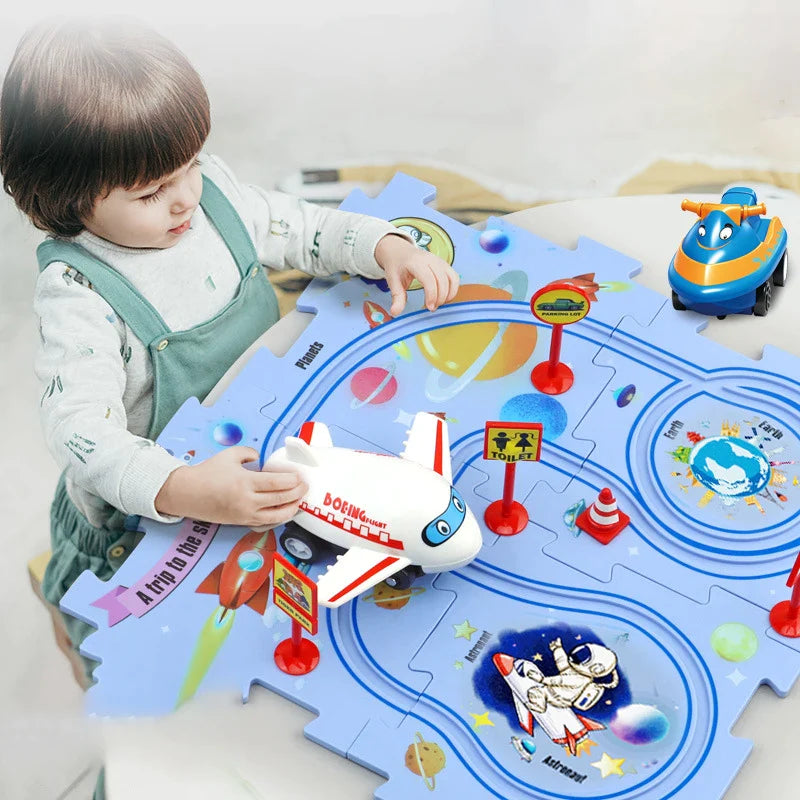 Elektrisches Eisenbahnauto-Spielzeug, multifunktionales Szene-DIY-Puzzle